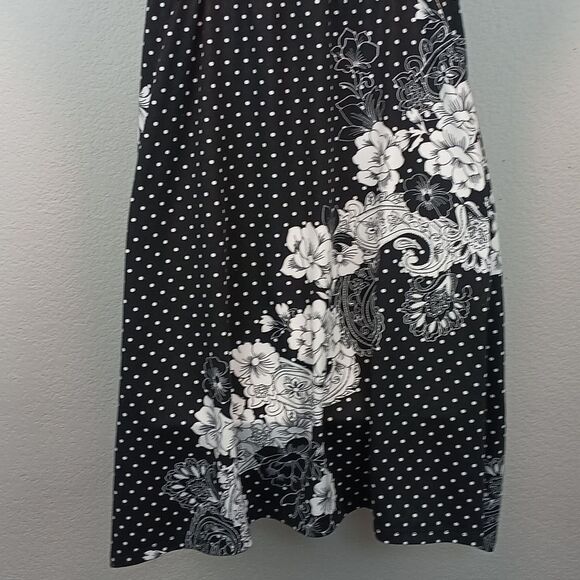 Black and White Polka Dot / Floral Lace V Neck Halter Night Slip Dress Sz L - Picture 8 of 9